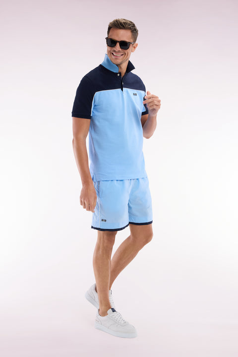 Sky blue swimsuit with white piping - Image 3