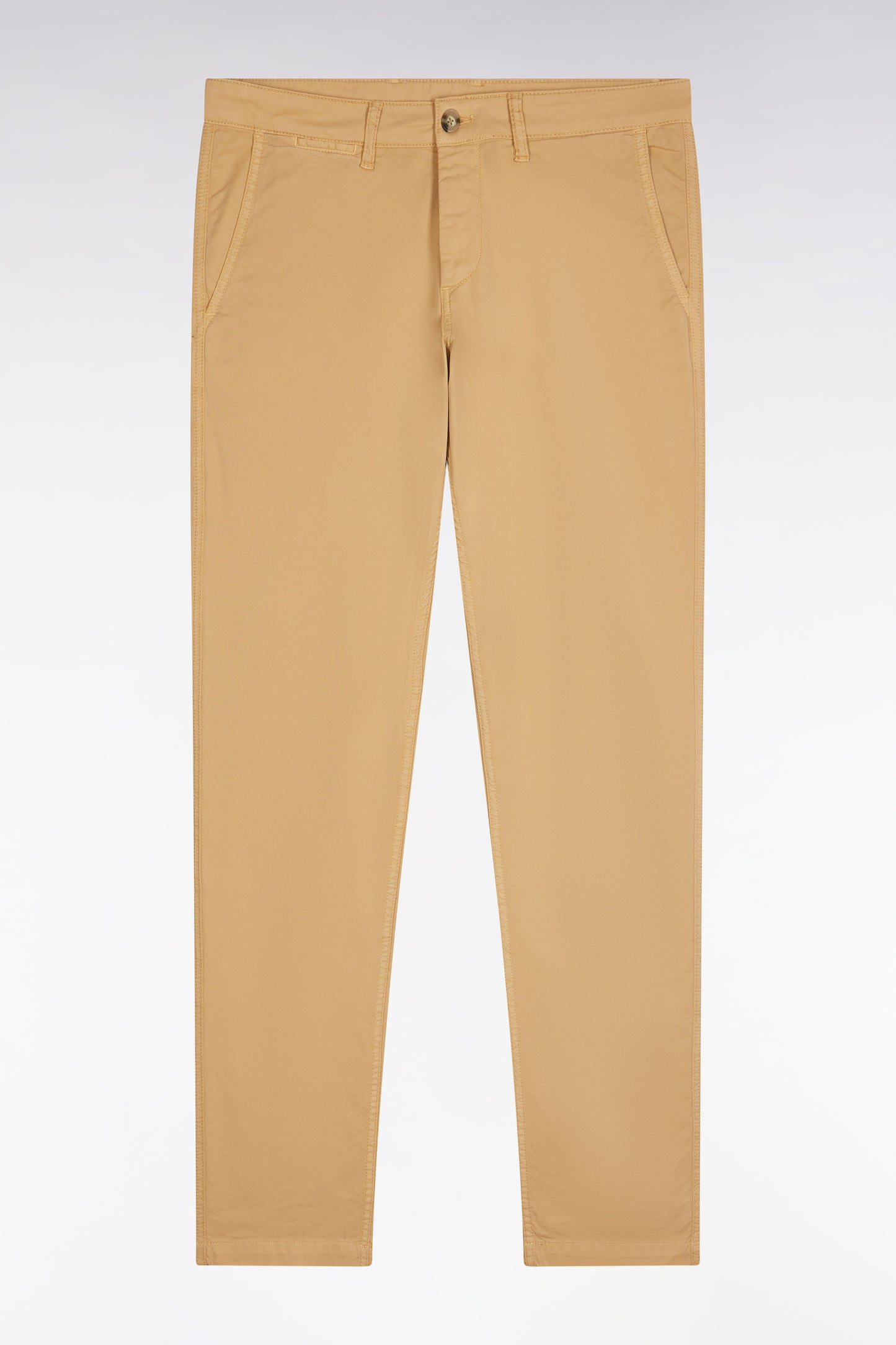 Pantalon chino sans plis en coton stretch camel coupe droite