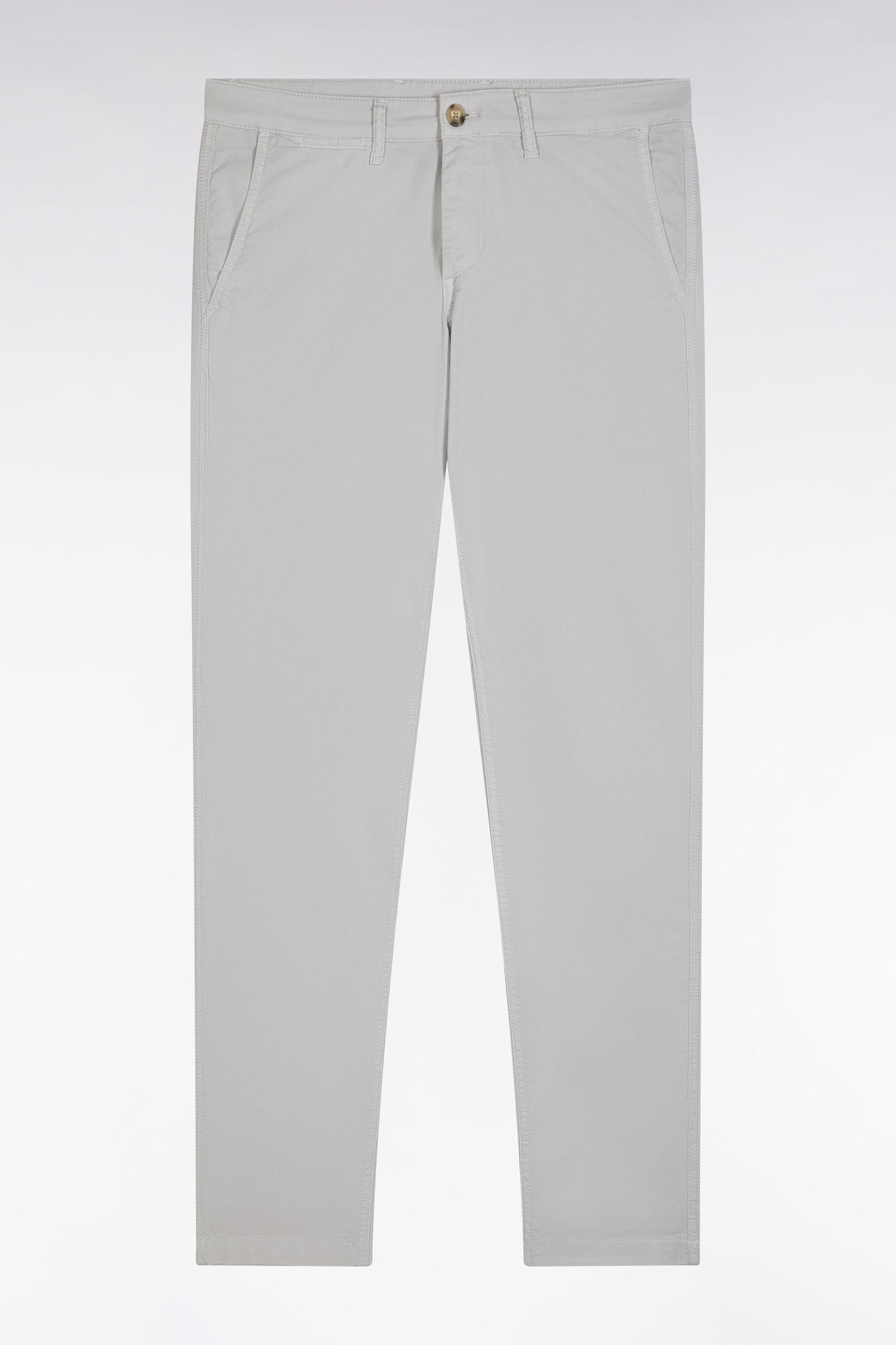 Pantalon chino sans plis en coton stretch gris coupe droite