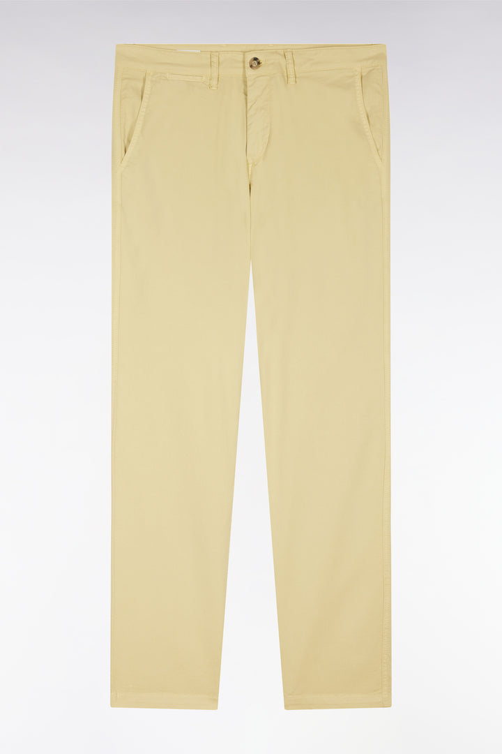 Pantalon chino sans plis en coton stretch ivoire coupe droite