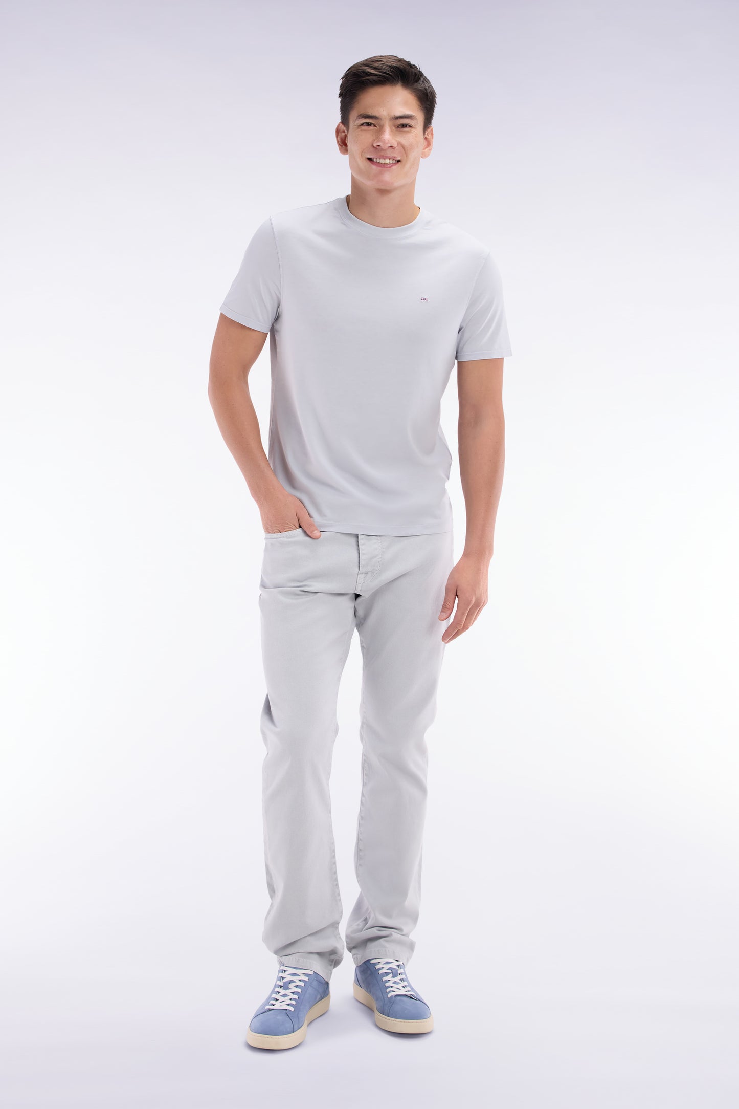 Straight-cut light grey stretch denim 5-pocket jeans