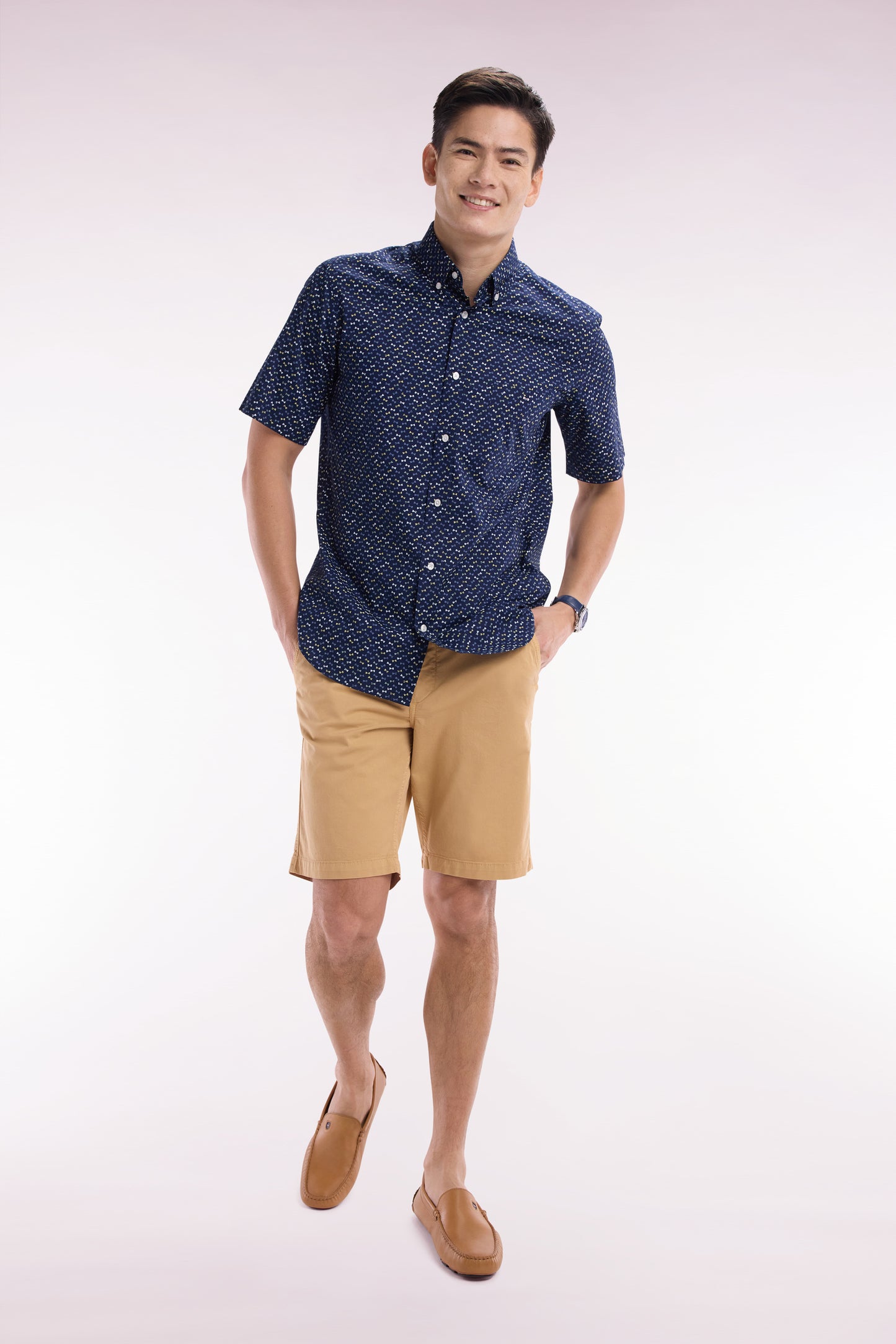 Camel straight-cut stretch cotton chino Bermuda shorts