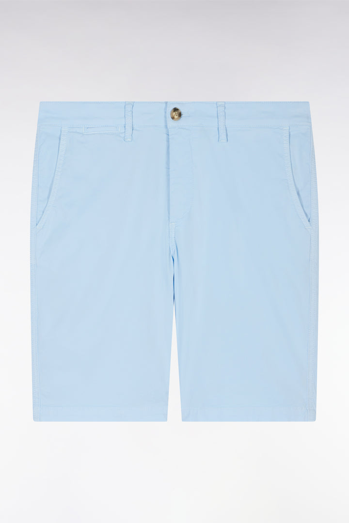 Bermuda chino en coton stretch bleu ciel coupe droite