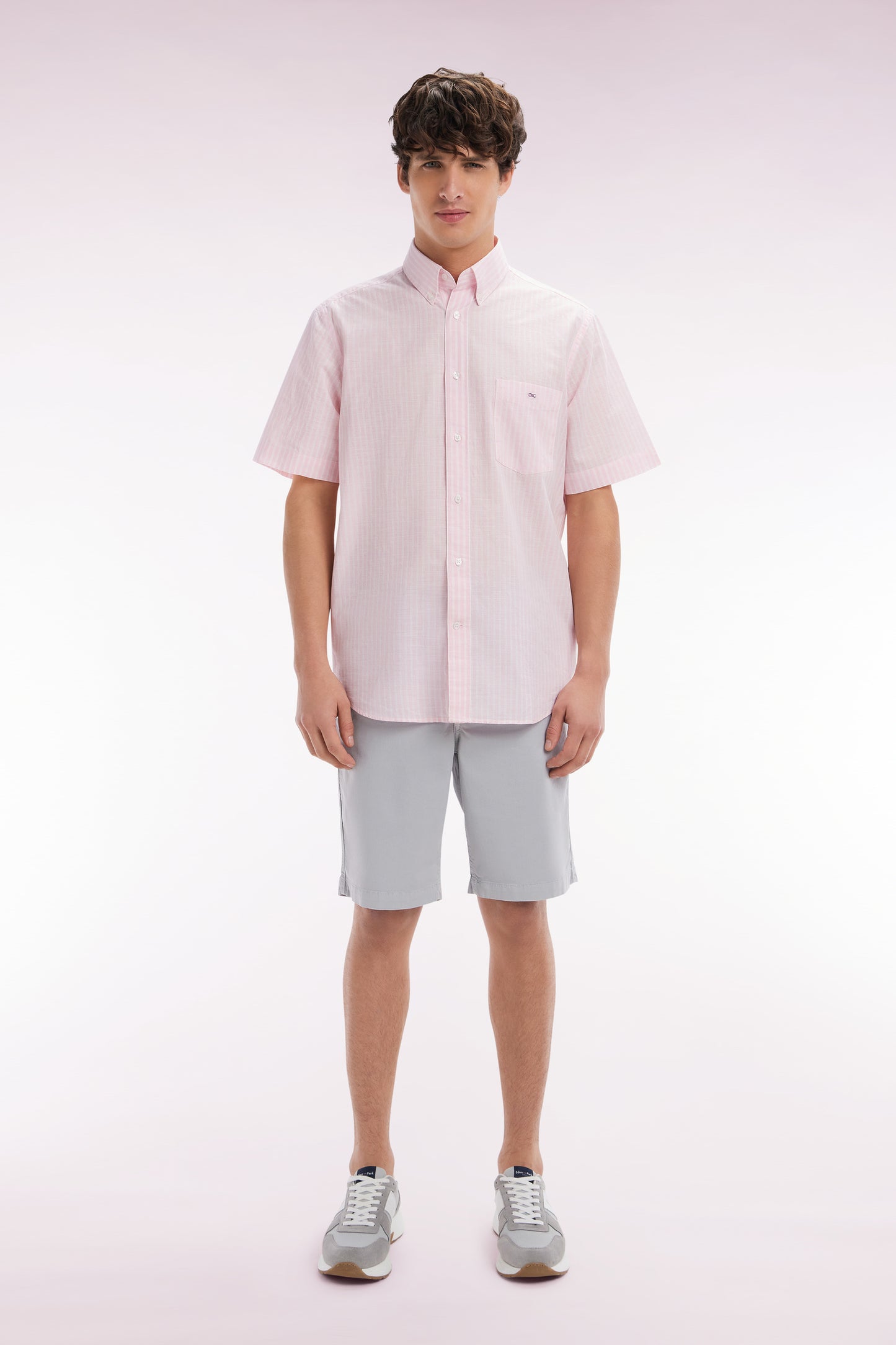 Grey straight-cut stretch cotton chino Bermuda shorts