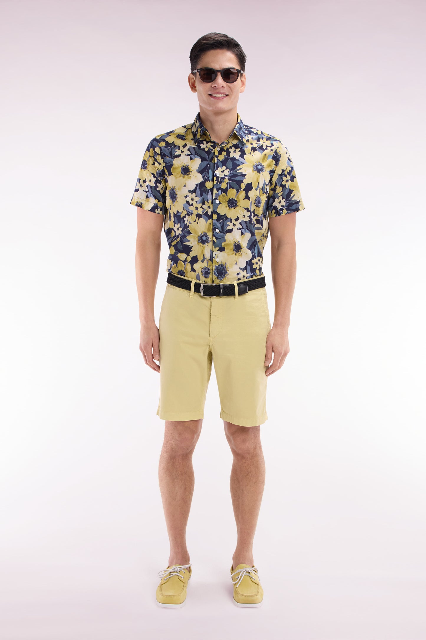 Ivory straight-cut stretch cotton chino Bermuda shorts