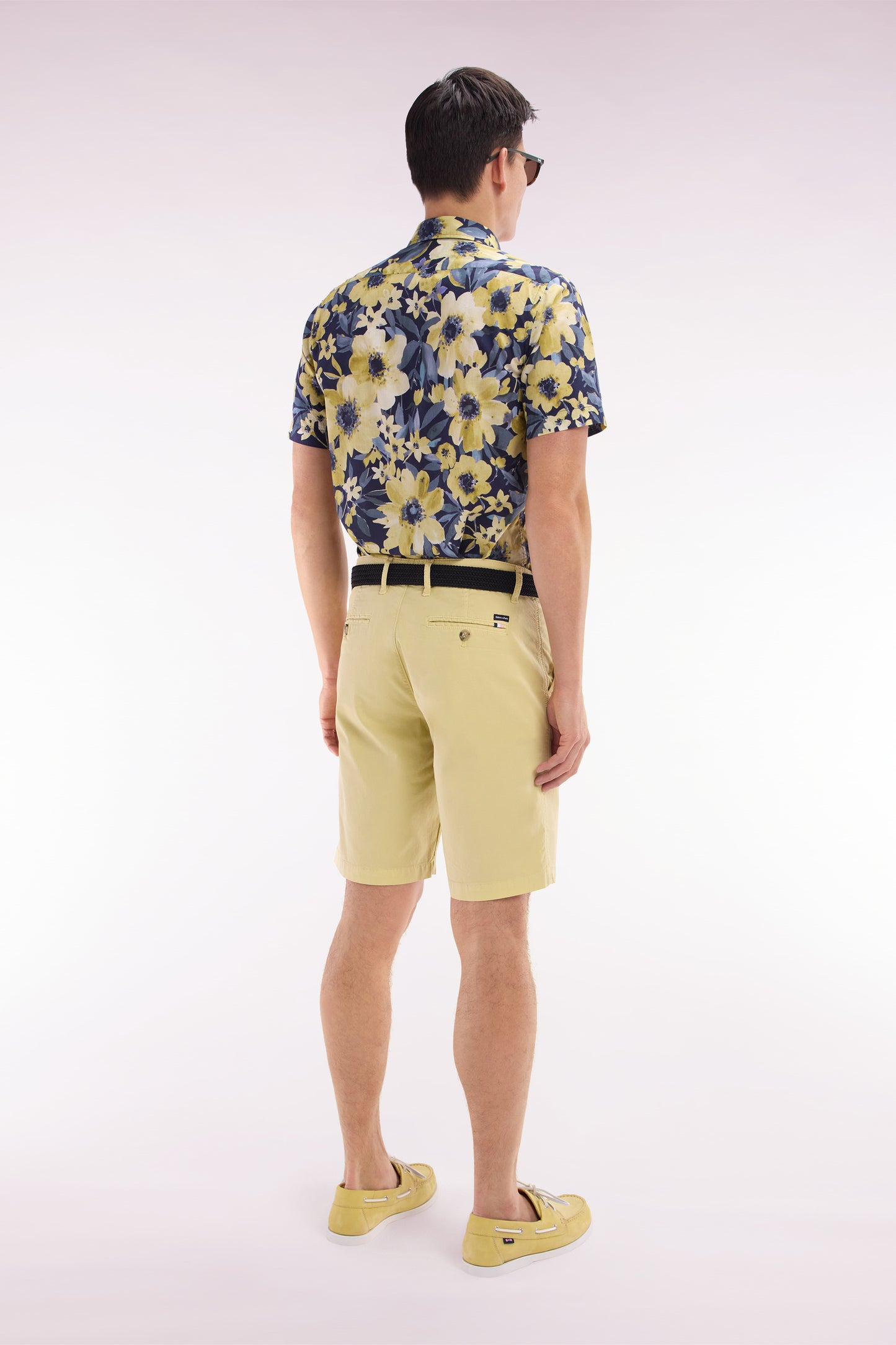 Ivory straight-cut stretch cotton chino Bermuda shorts