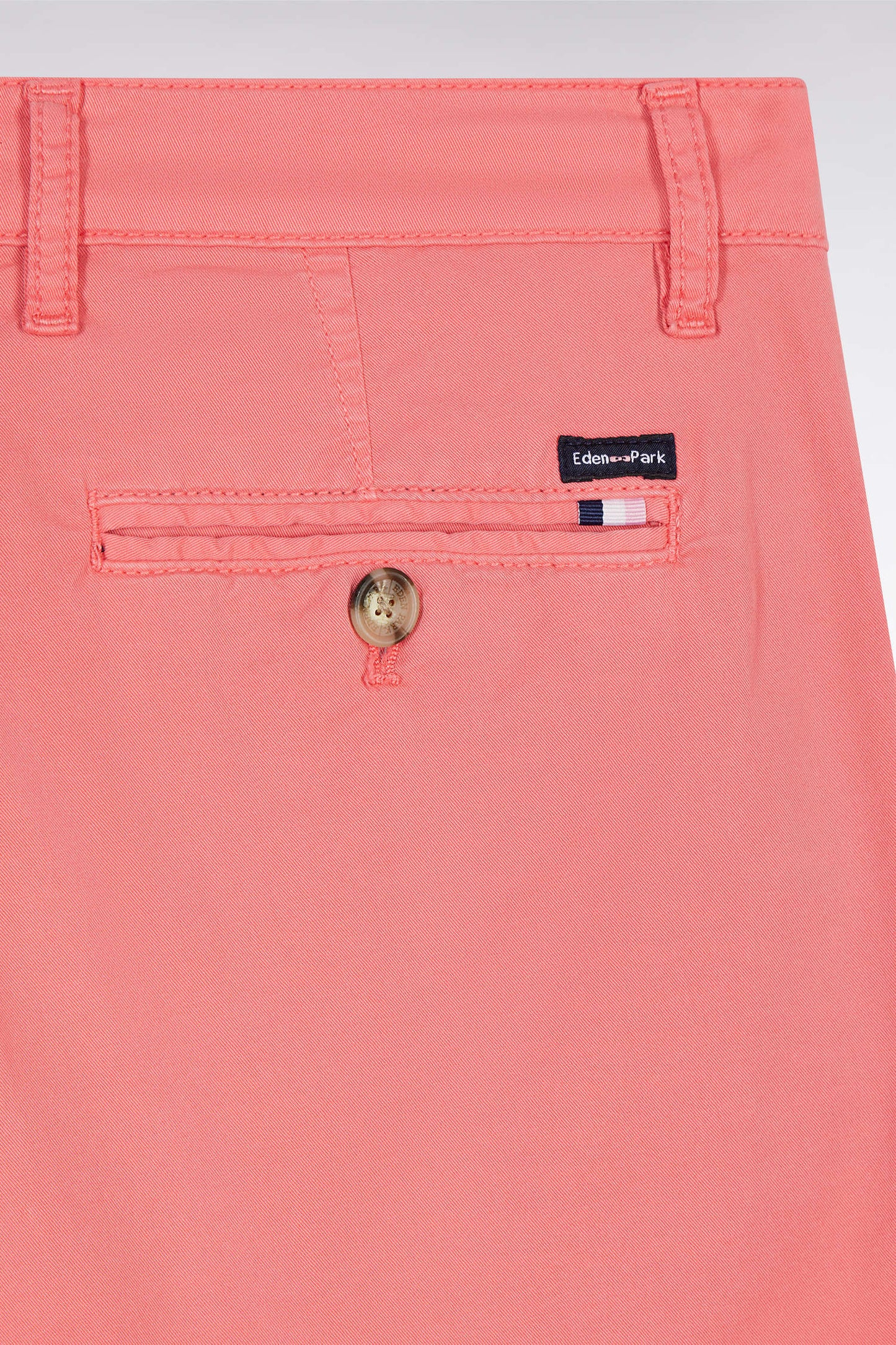 Salmon pink straight-cut stretch cotton chino Bermuda shorts