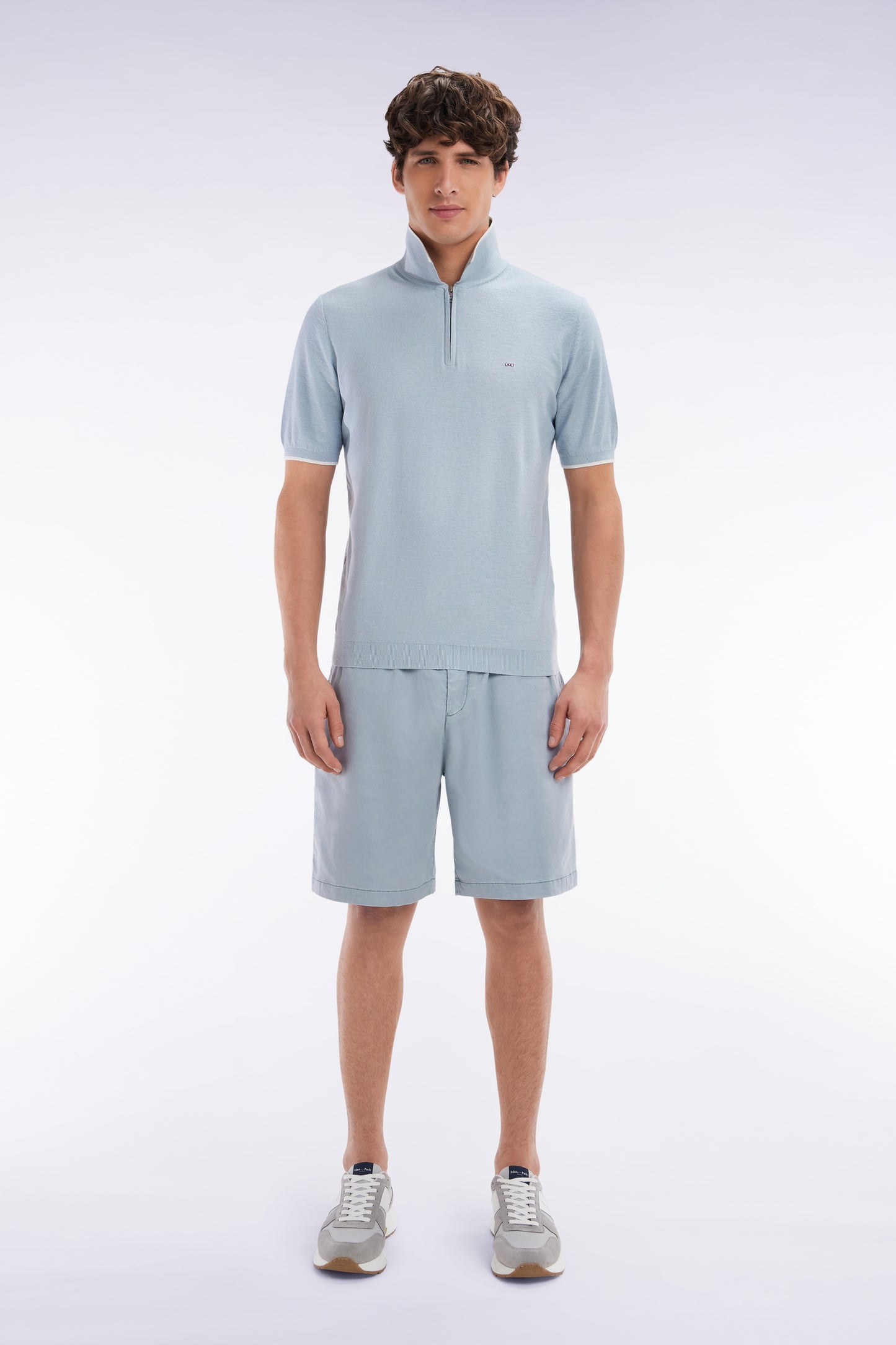 Elasticated waistband medium grey Bermuda shorts in lyocell and stretch cotton