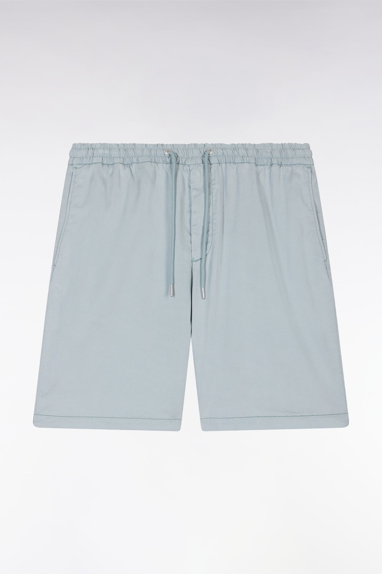 Elasticated waistband medium grey Bermuda shorts in lyocell and stretch cotton