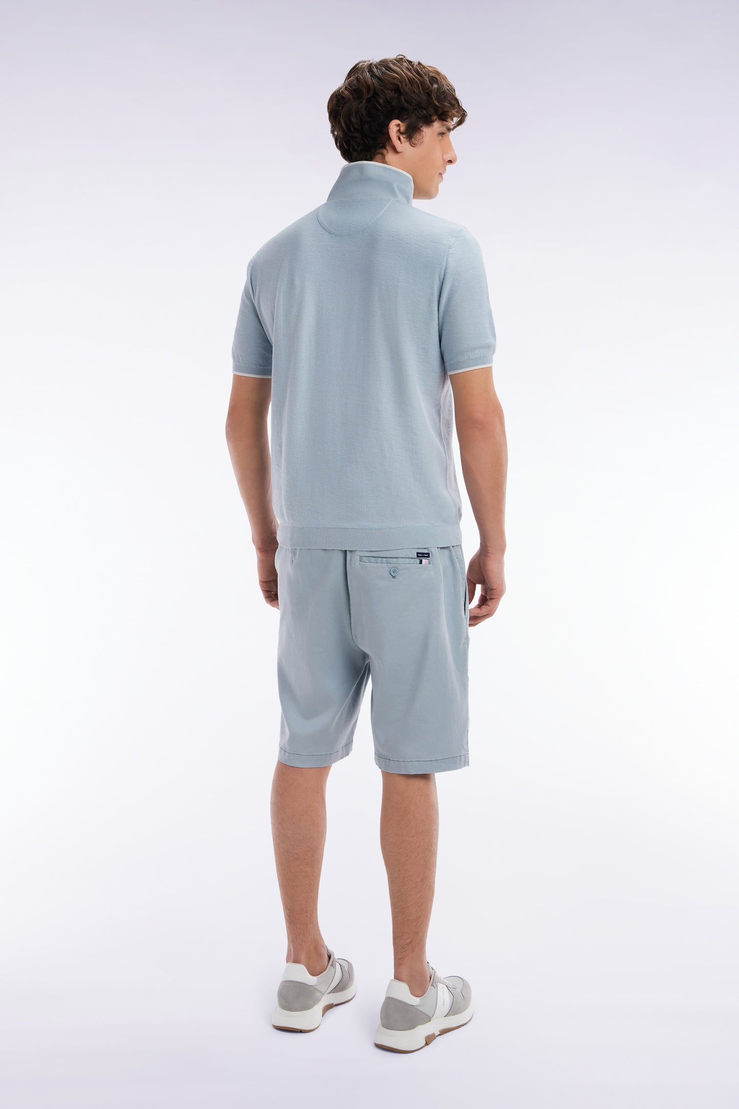 Elasticated waistband medium grey Bermuda shorts in lyocell and stretch cotton