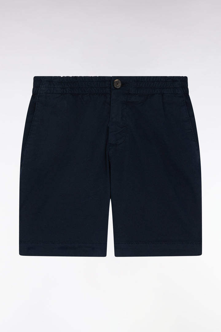 Bermuda en coton stretch taille élastiquée marine coupe droite