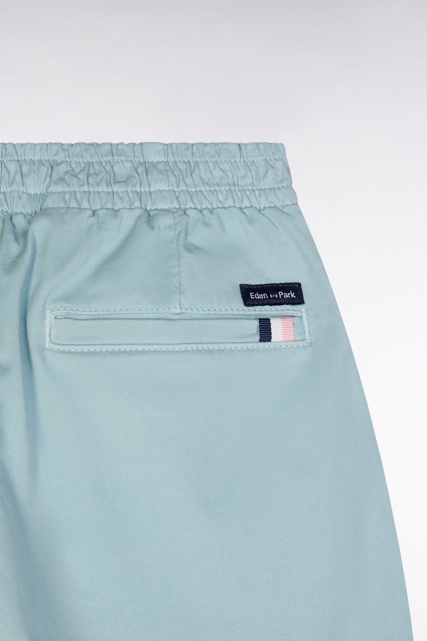 Sea green stretch cotton Bermuda shorts with an elasticated waistband