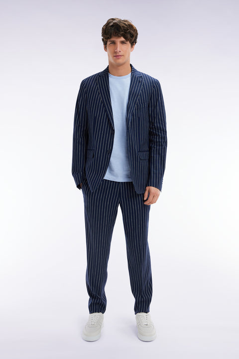 Navy tennis stripe elastic pants - Image 1
