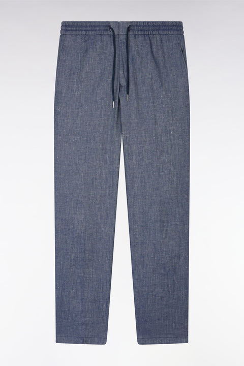 Indigo linen and stretch cotton elasticated pants - Image 2