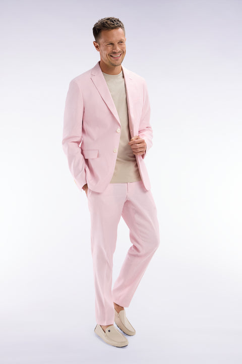 Pantalon à taille élastique en lin et coton stretch rose - Image 3