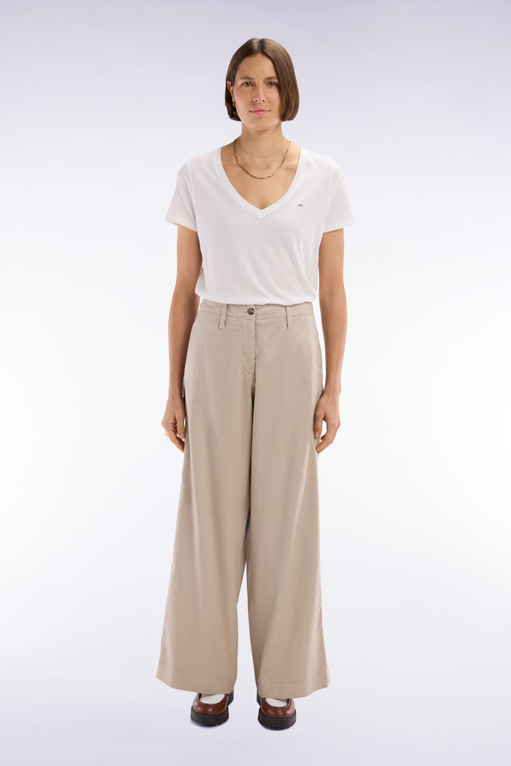 Pantalon en lin et coton stretch beige coupe décontractée