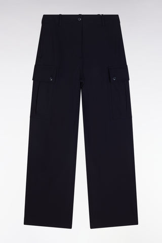 Pantalon cargo en crêpe stretch technique marine
