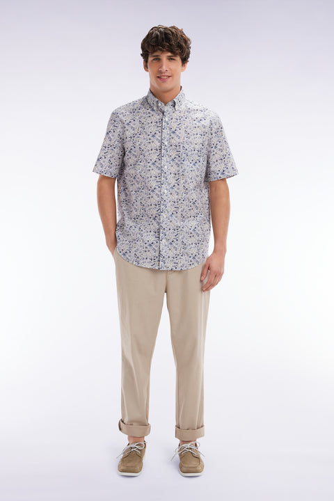 Pantalon chino à taille élastique en coton et lyocell stretch beige - Image 1