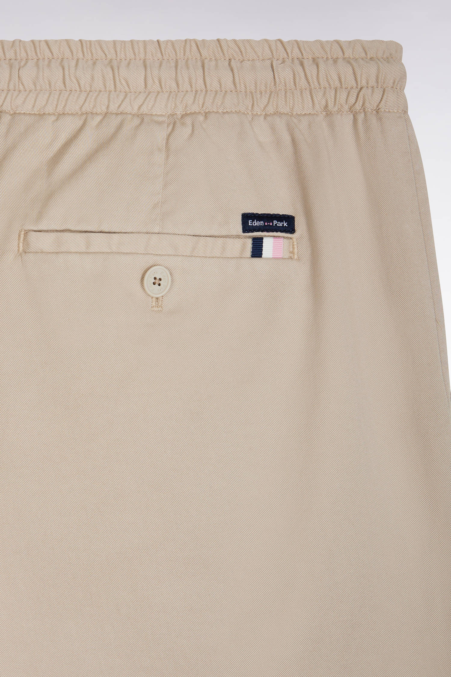 Pantalon chino à taille élastique en coton et lyocell stretch beige