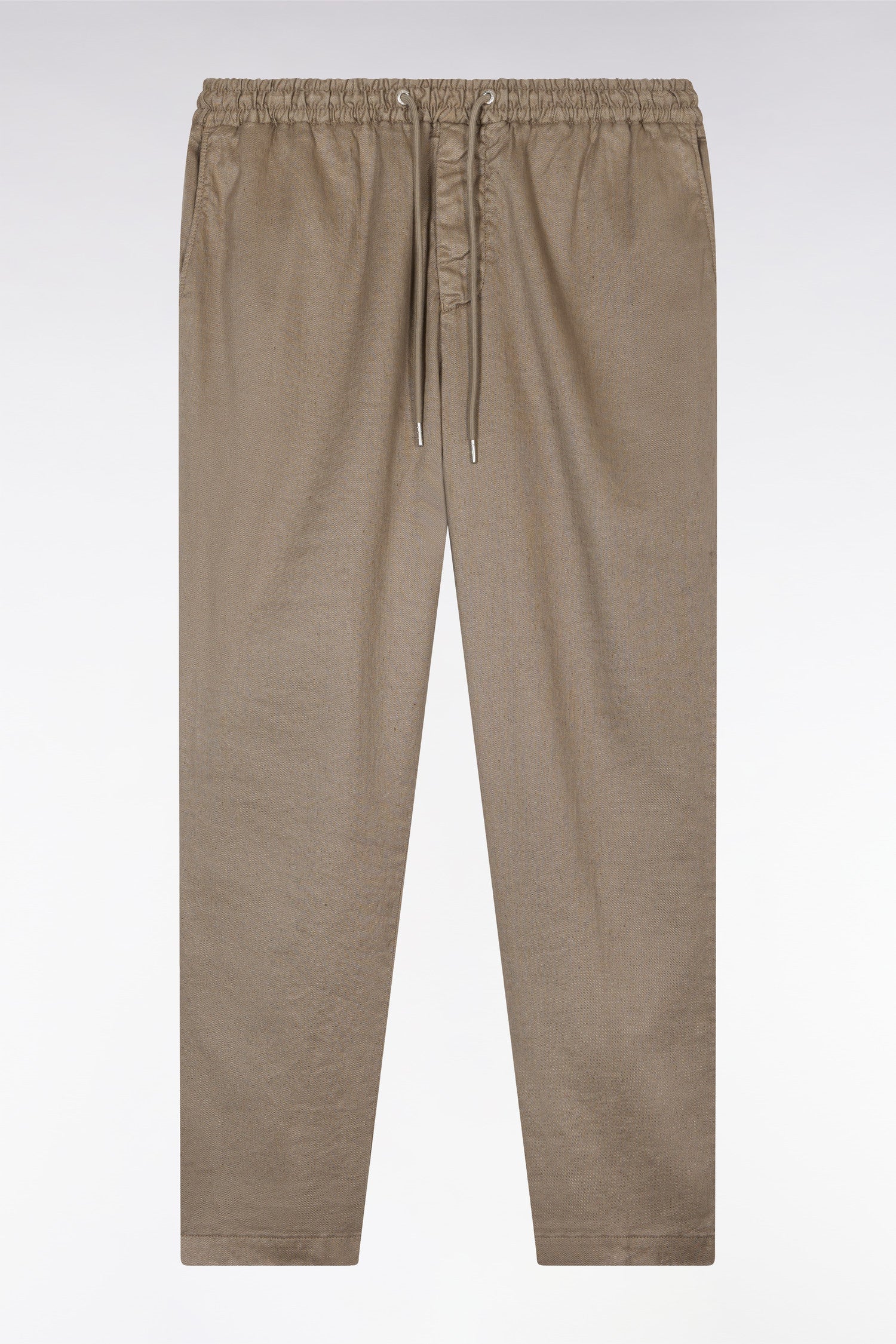 Pantalon fluide à taille élastique en lin et coton stretch marron