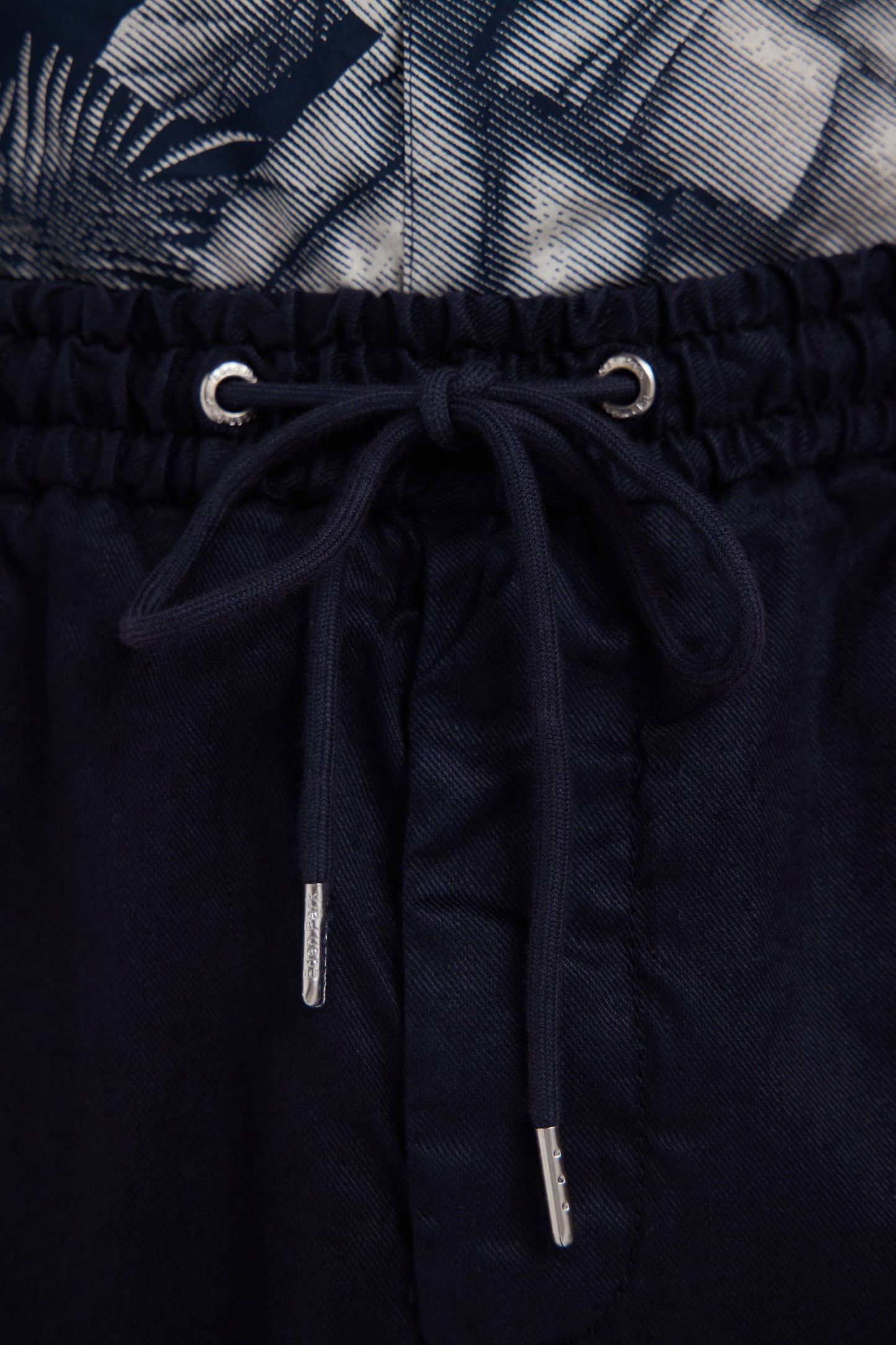 Flowing elastic trousers in navy stretch linen - cotton blend