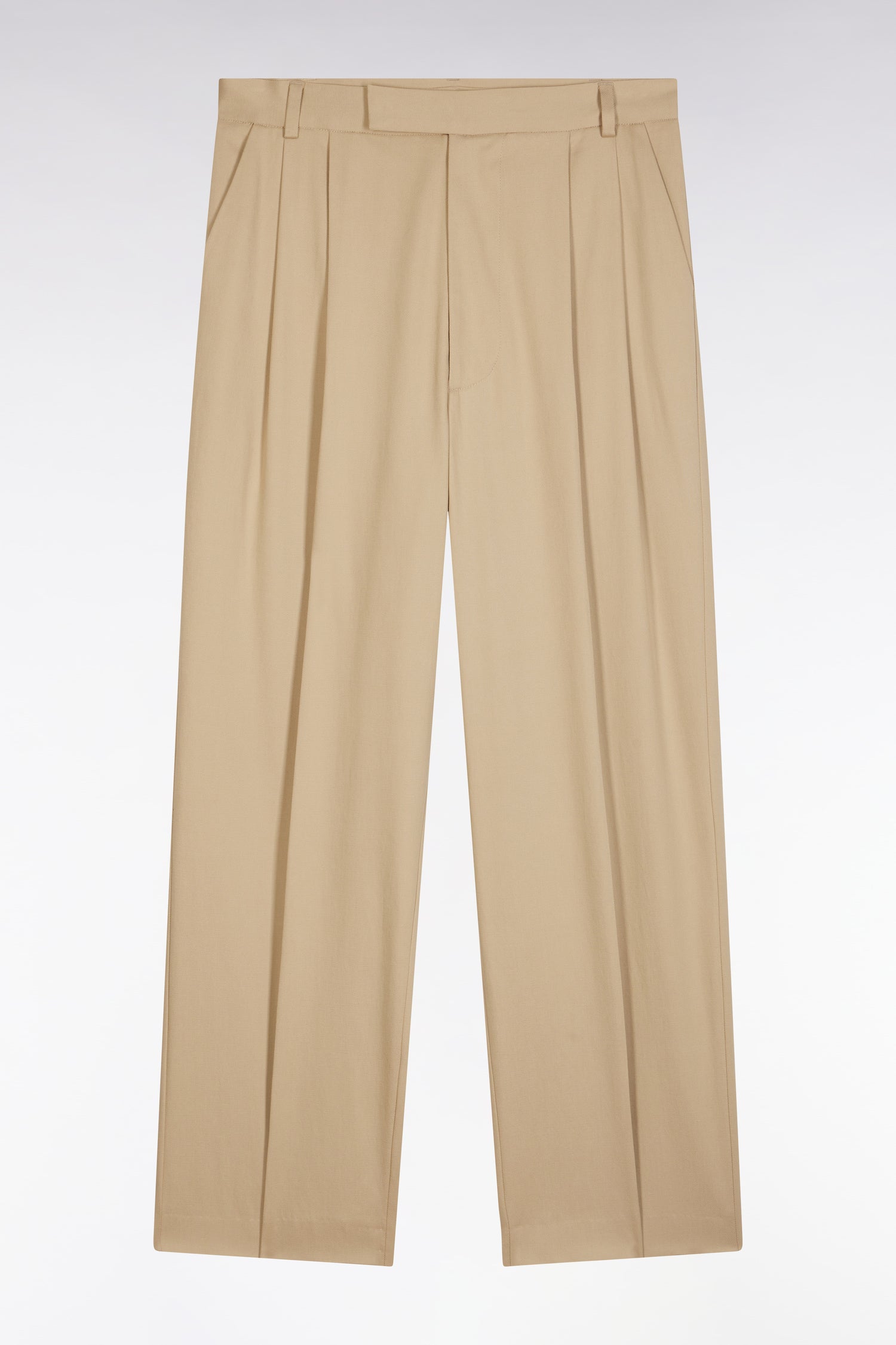 Pantalon à plis jambes larges en lyocell et coton stretch beige