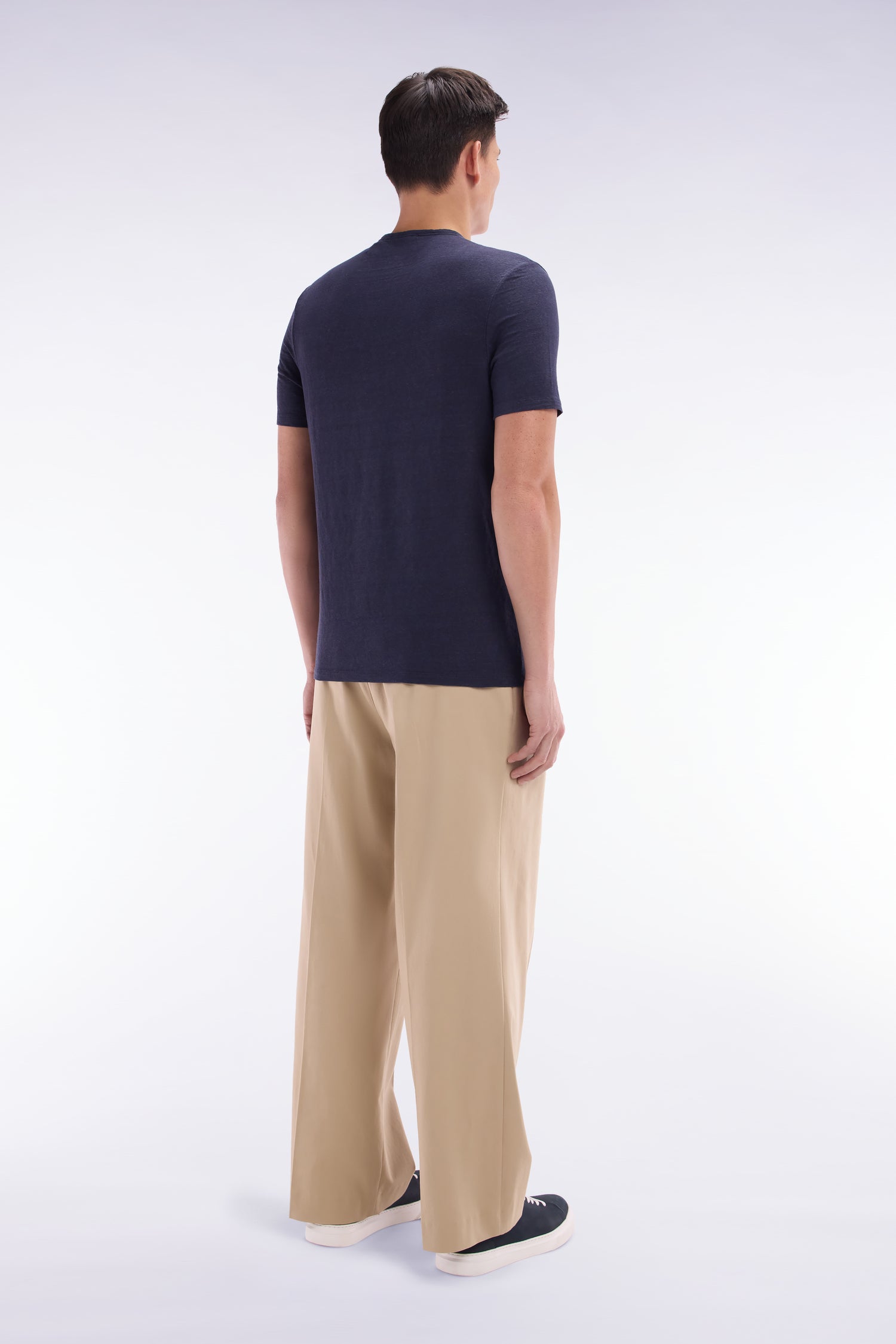 Pantalon à plis jambes larges en lyocell et coton stretch beige