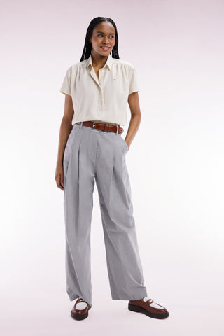 Oversized wide-leg trousers in grey stretch cotton