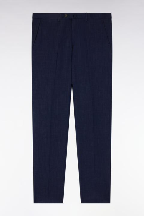 Pantalon à taille élastiquée en laine et coton stretch mélangés marine - Image 1