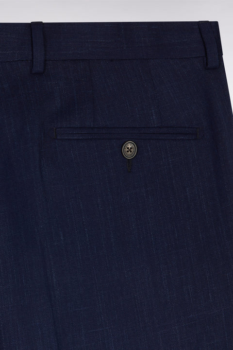 Pantalon à taille élastiquée en laine et coton stretch mélangés marine - Image 2