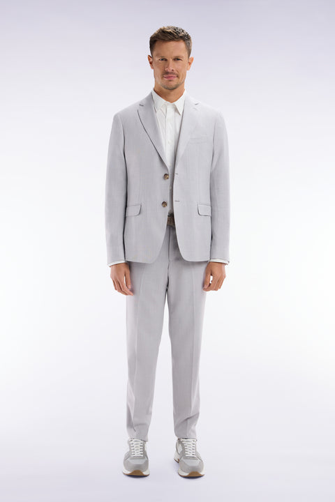 Pantalon à taille élastiquée en laine et coton stretch mélangés gris - Image 1