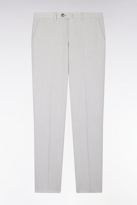 Pantalon à taille élastiquée en laine et coton stretch mélangés gris - Image 2