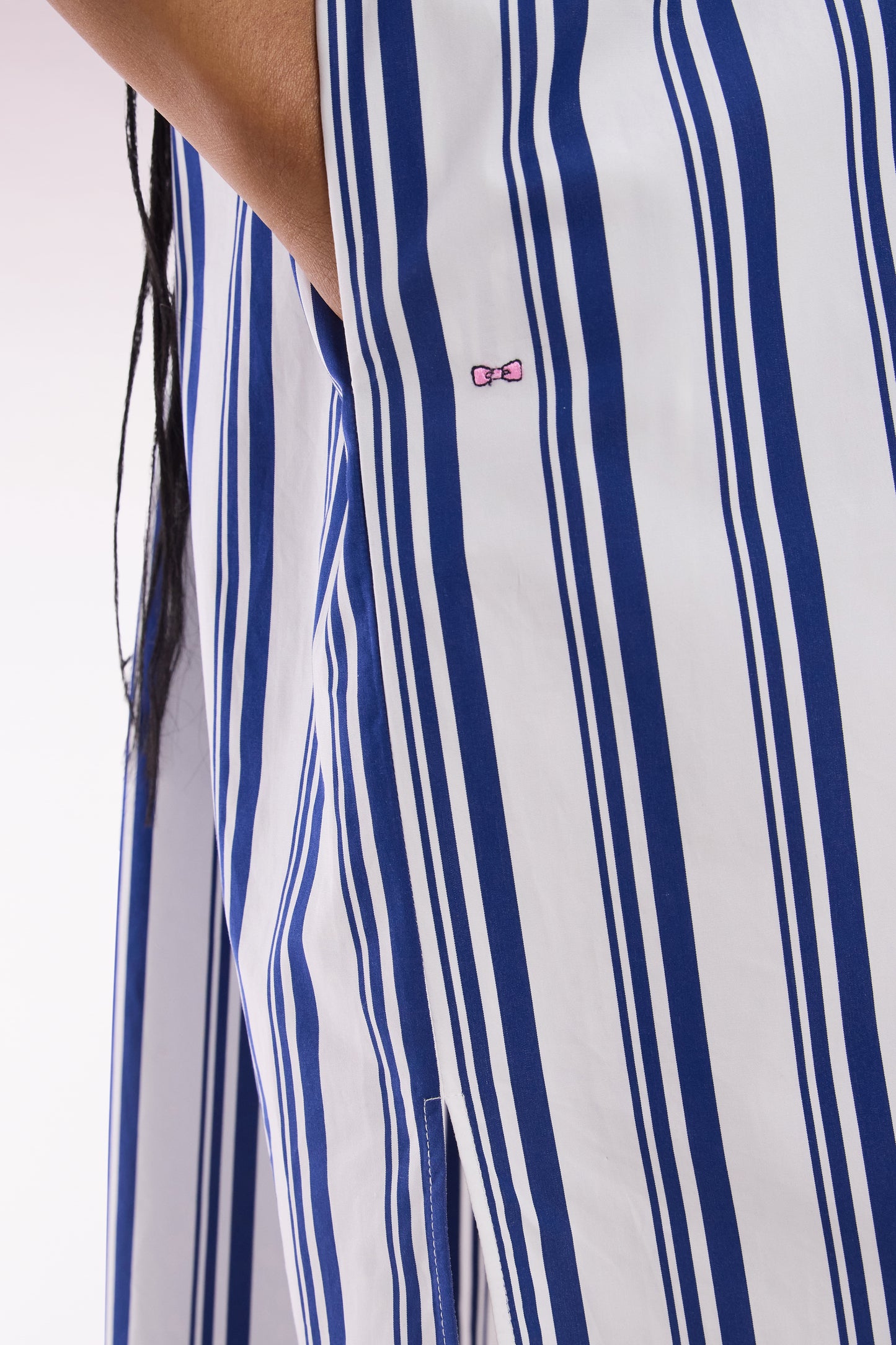 Relaxed fit striped shirt dress in navy and white cotton