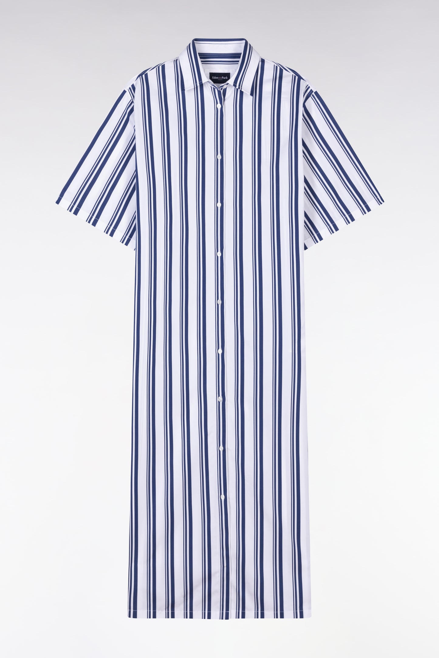 Relaxed fit striped shirt dress in navy and white cotton
