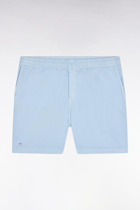 Elastic waist shorts in plain sky blue stretch cotton - Image 2
