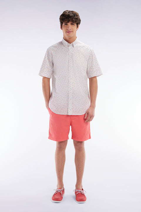 Elastic waist shorts in plain salmon pink stretch cotton - Image 1