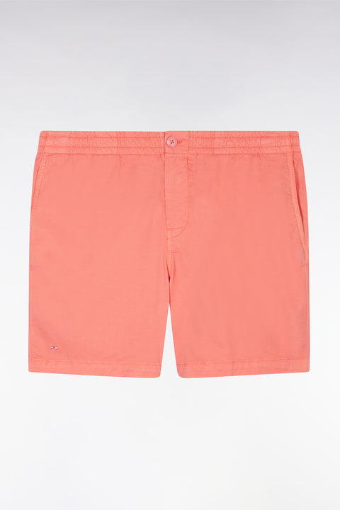 Elastic waist shorts in plain salmon pink stretch cotton - Image 2