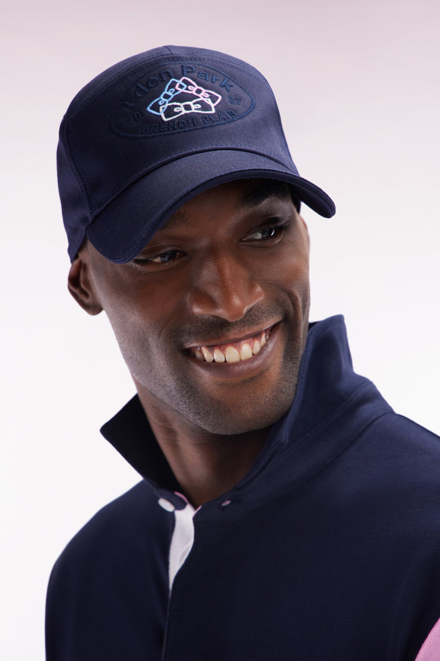 Navy cotton twill cap with bow tie embroidery