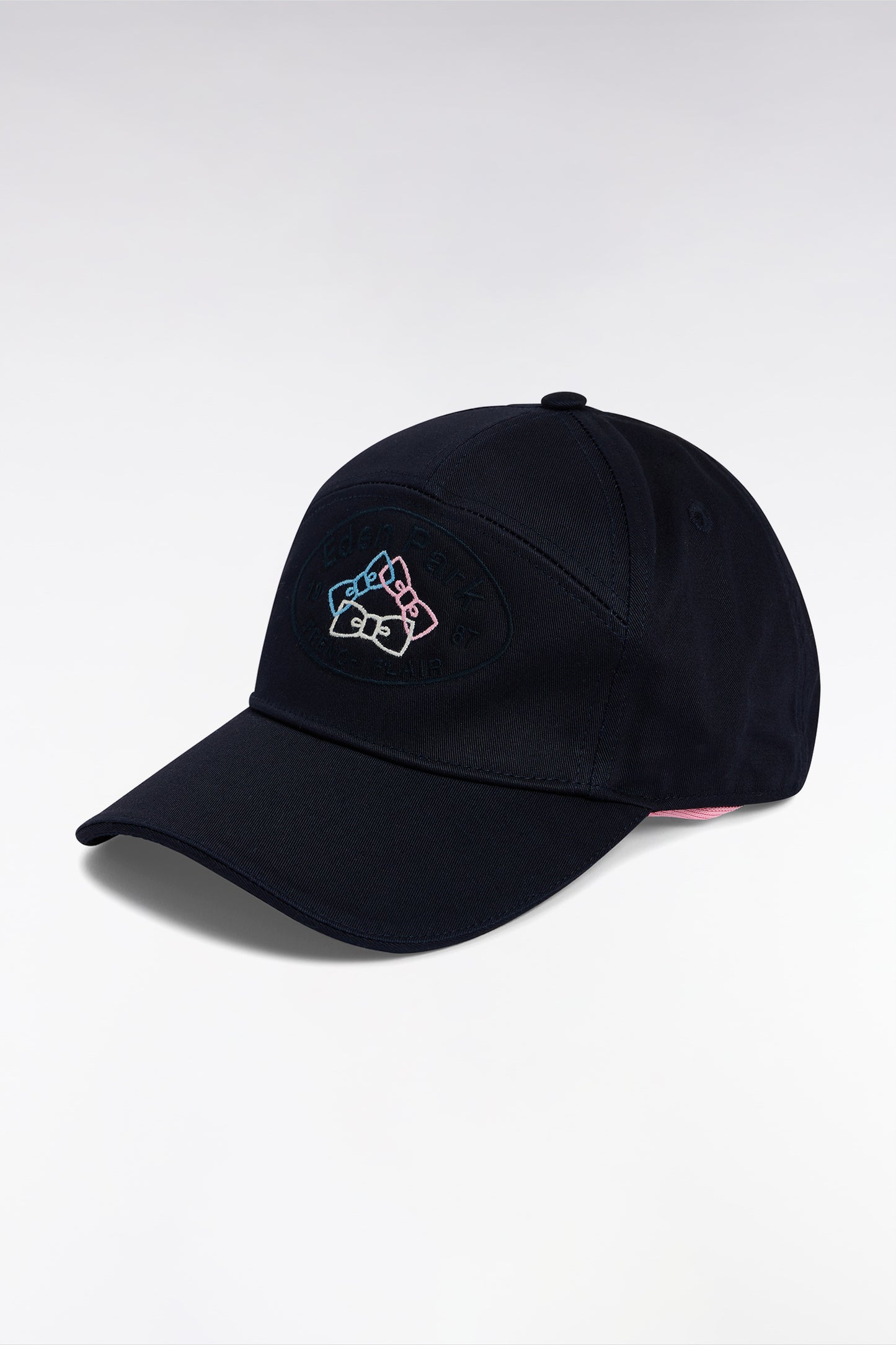 Navy cotton twill cap with bow tie embroidery
