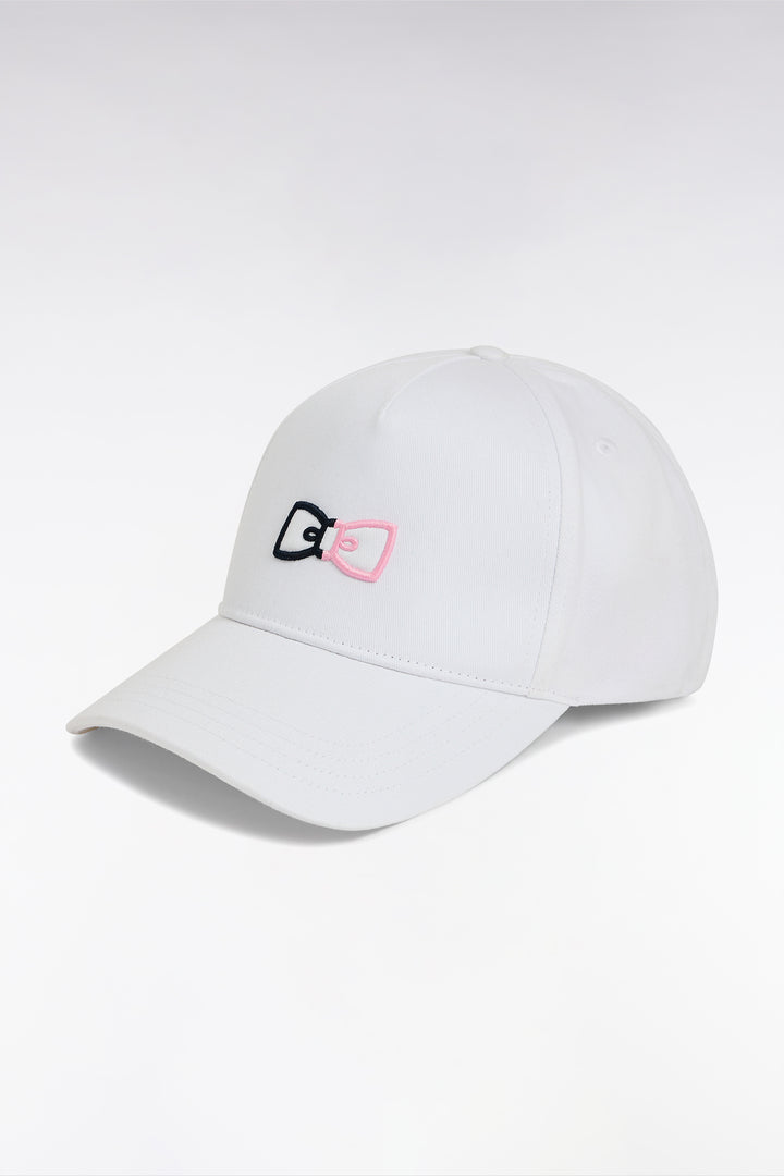 Casquette unie en twill de coton blanc broderies bicolores