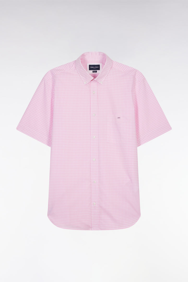 Chemise à manches courtes vichy en coton rose coupe droite