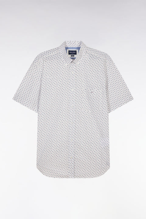 Chemise à manches courtes en popeline de coton écrue micromotif nœud papillon coupe droite - Image 2