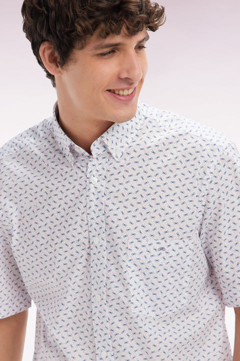 Chemise à manches courtes en popeline de coton écrue micromotif nœud papillon coupe droite - Image 3