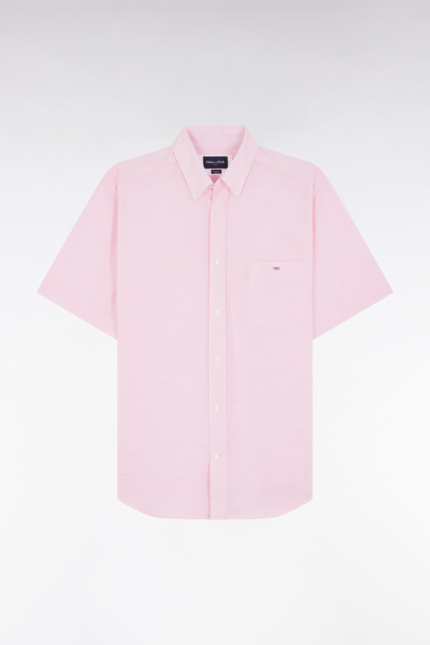 Chemise à manches courtes en coton texturé rose coupe droite