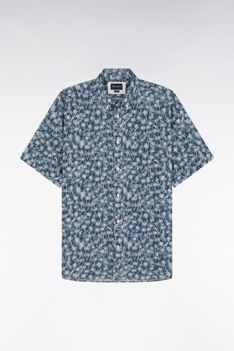 Chemise à manches courtes en coton marine à microimprimé palmiers coupe droite - Image 2