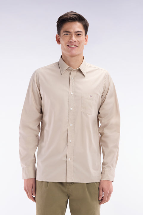 Straight-fit unisex shirt in beige stretch cotton and lyocell - Image 1