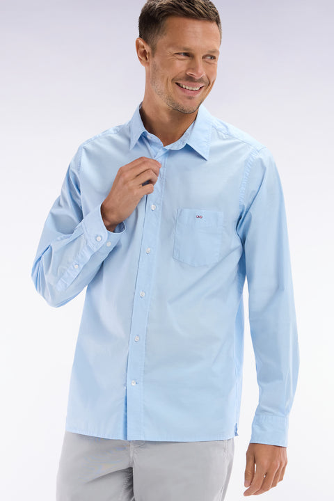 Straight-fit unisex shirt in sky blue stretch cotton and lyocell - Image 3