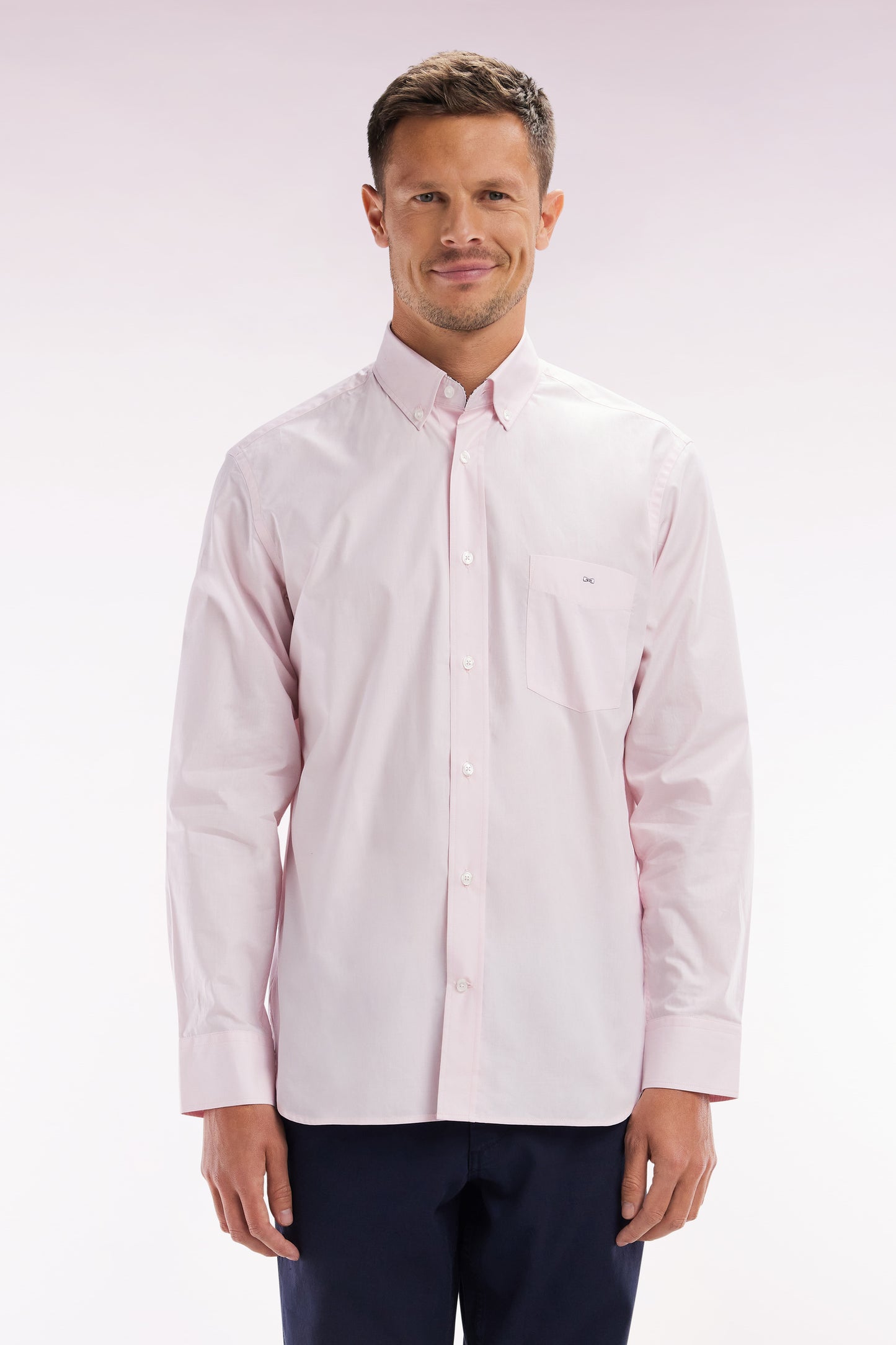 Chemise en coton rose coudière coupe droite