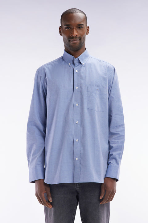 Straight-fit sky blue cotton shirt with elbow patch - Image 1