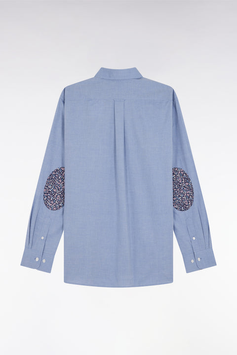 Straight-fit sky blue cotton shirt with elbow patch - Image 2